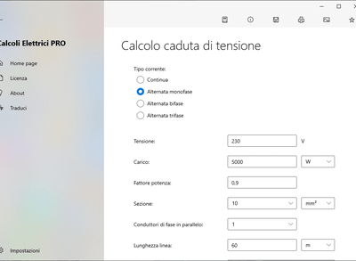 Calcoli Elettrici - Calcolo caduta di tesnione