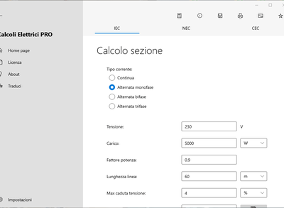 Calcoli Elettrici - Calcolo sezione
