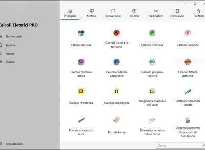 Calcoli Elettrici - Schermata principale