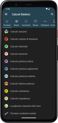 Calcoli Elettrici - Schermata principale