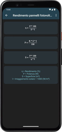 Calcoli Fotovoltaici - Formulario