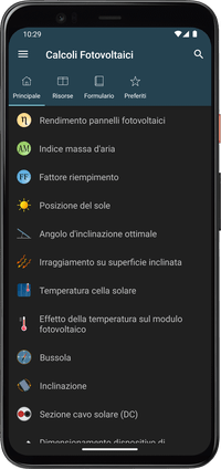 Calcoli Fotovoltaici - Schermata principale