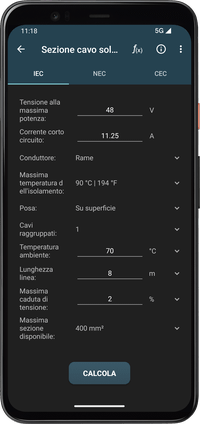 Calcoli Fotovoltaici - Sezione cavo solare