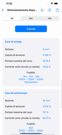 Calcoli Fotovoltaici - risultato dimensionamento dispositivo di protezione